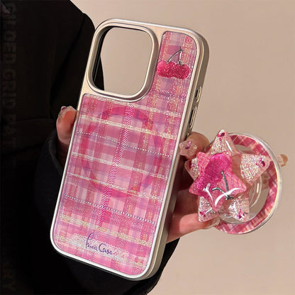 Gilt phone case Apple 16promax red plaid cherry iphone15 electroplating 14 for sweet and cool 17 Huawei