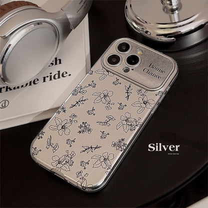 Sketch flower for iphone16 iPhone 15 mobile phone case 13promax silver leather 17 premium sense 12 Korean