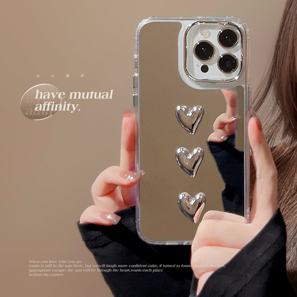 Metal three-dimensional love 17 for 11 Apple 15ProMax mobile phone case iPhone16 light luxury 14 mirror tide