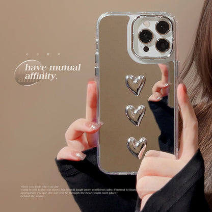 Metal three-dimensional love 17 for 11 Apple 15ProMax mobile phone case iPhone16 light luxury 14 mirror tide