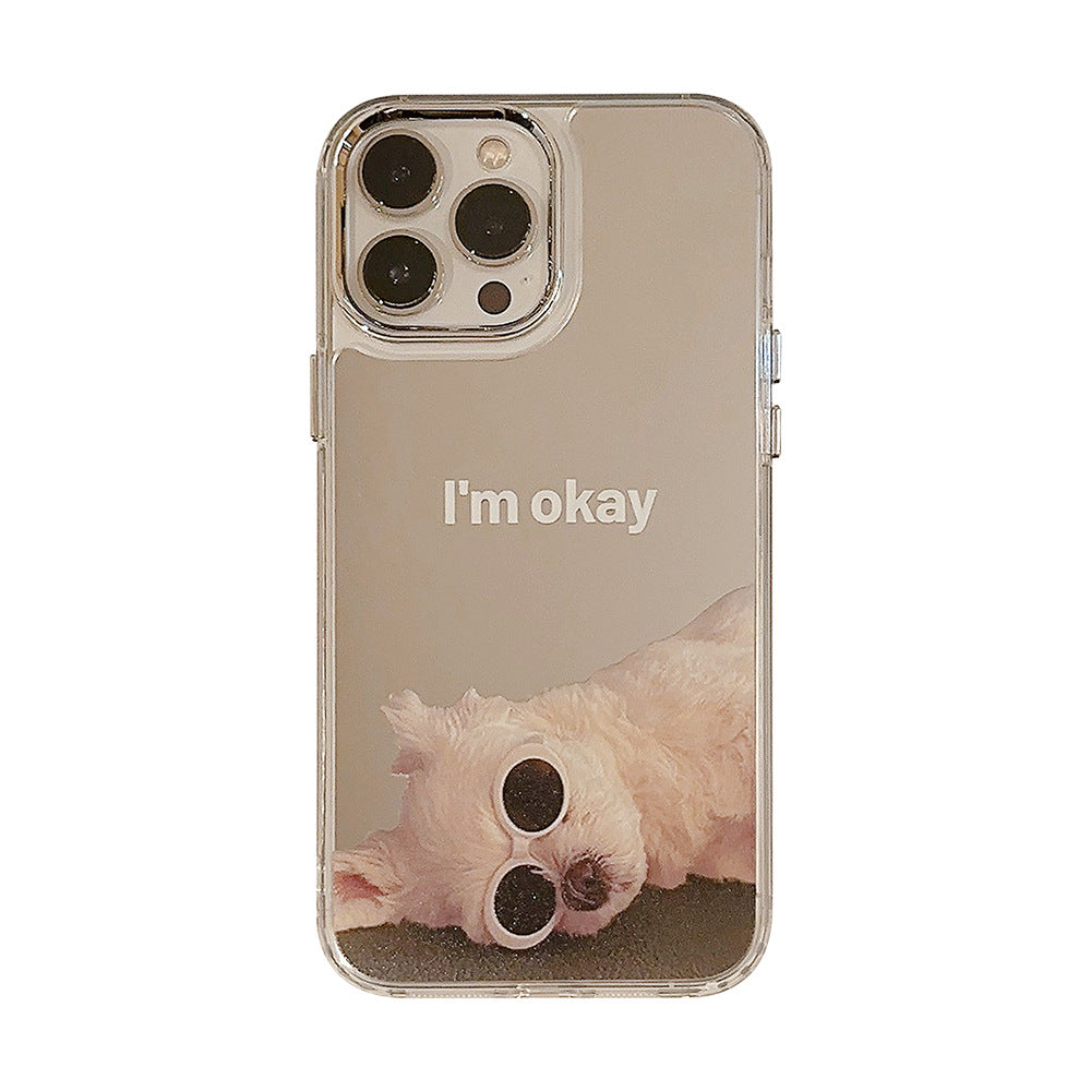 Funny dog iphone16 is suitable for 17promax Apple mobile phone case 15 electroplated mirror 11 makeup mirror