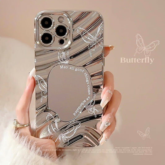 Butterfly mirror iPhone17 iPhone case electroplated silver 14promax premium sense 15 for 16 waves 11