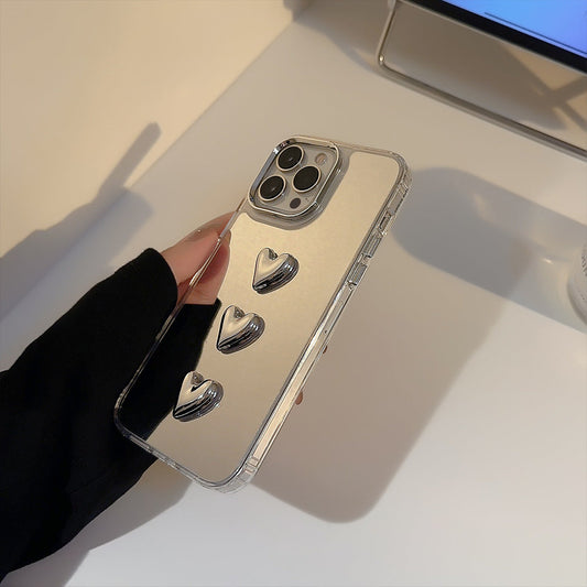Metal three-dimensional love 17 for 11 Apple 15ProMax mobile phone case iPhone16 light luxury 14 mirror tide