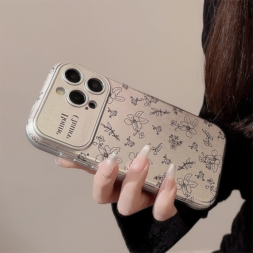 Sketch flower for iphone16 iPhone 15 mobile phone case 13promax silver leather 17 premium sense 12 Korean