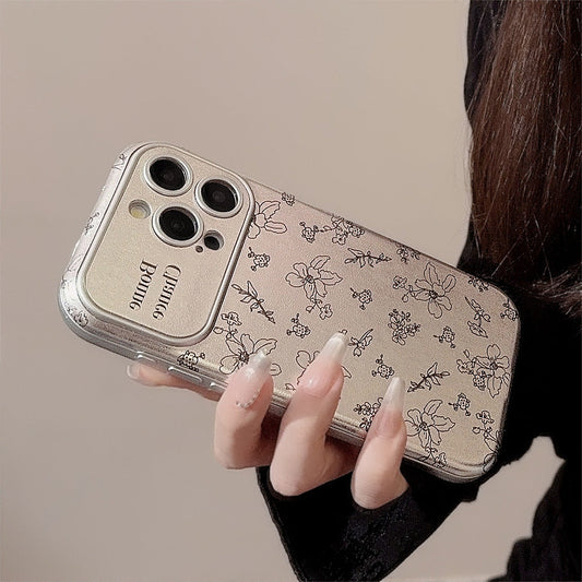 Sketch flower for iphone16 iPhone 15 mobile phone case 13promax silver leather 17 premium sense 12 Korean