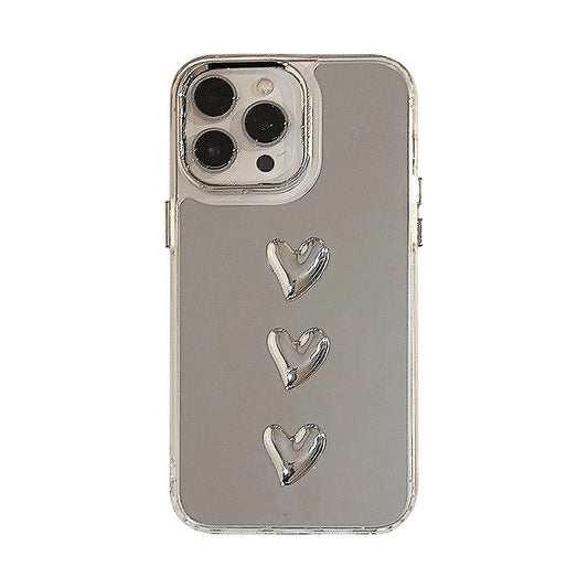 Metal three-dimensional love 17 for 11 Apple 15ProMax mobile phone case iPhone16 light luxury 14 mirror tide