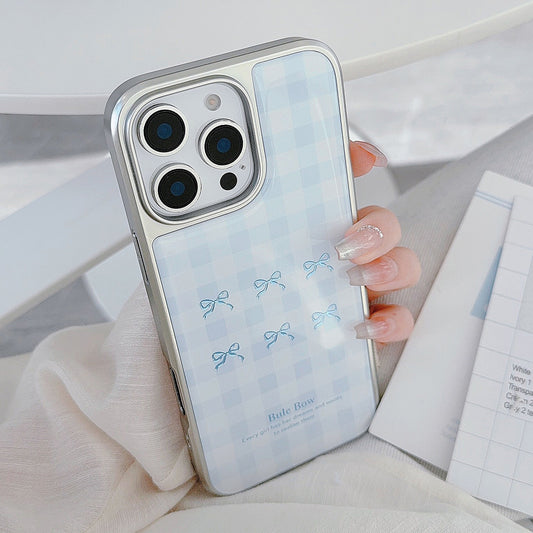 Gilt iphone16 mobile phone case 17pro max blue plaid 14 electroplating 13 Epoxy 15 for Apple/Huawei