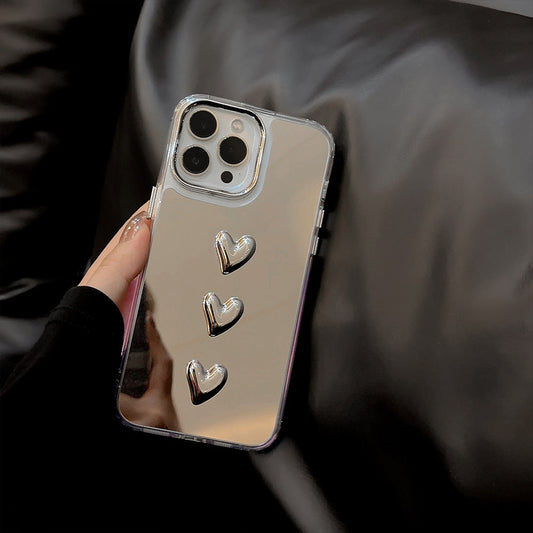 Metal three-dimensional love 17 for 11 Apple 15ProMax mobile phone case iPhone16 light luxury 14 mirror tide
