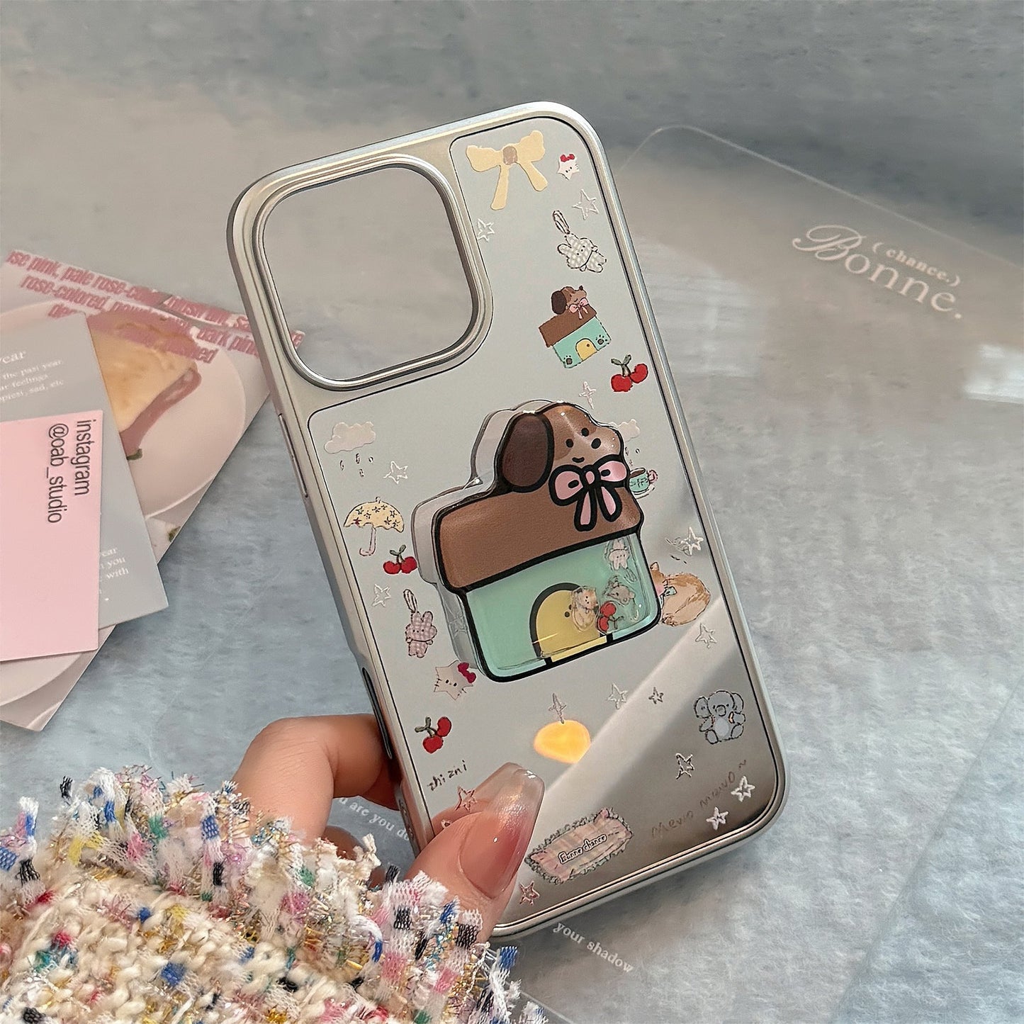 Korean ins electroplated mirror surface is suitable for 16 Apple 15Pro Max mobile phone case iphone17 Puppy Shake Music 13