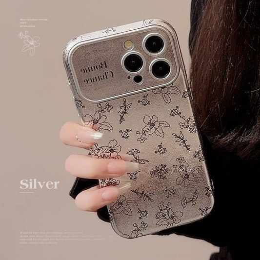 Sketch flower for iphone16 iPhone 15 mobile phone case 13promax silver leather 17 premium sense 12 Korean
