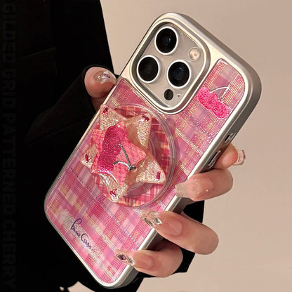 Gilt phone case Apple 16promax red plaid cherry iphone15 electroplating 14 for sweet and cool 17 Huawei