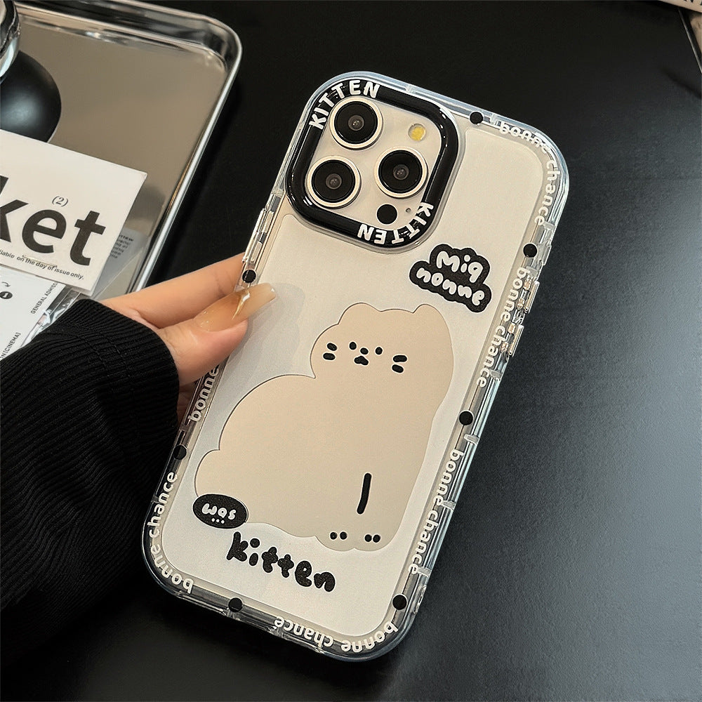 ins wind mirror cartoon cat suitable for 16Pro Max Apple 15 mobile phone case iPhone17 sweet cool 12 hand rope
