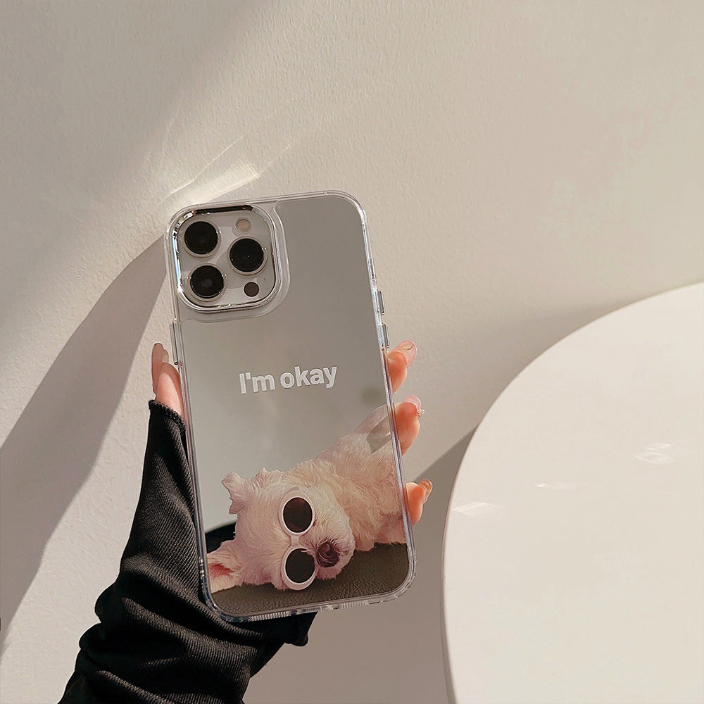 Funny dog iphone16 is suitable for 17promax Apple mobile phone case 15 electroplated mirror 11 makeup mirror