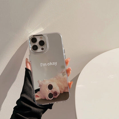 Funny dog iphone16 is suitable for 17promax Apple mobile phone case 15 electroplated mirror 11 makeup mirror