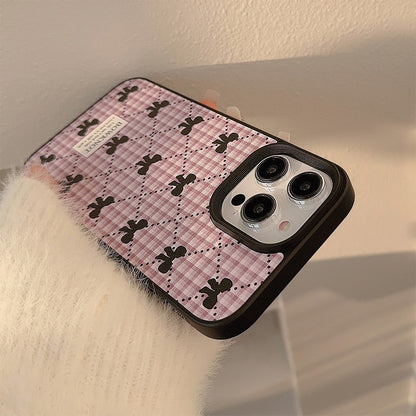 Korean bow plaid phone case 16 Apple 17promax sweet 11 for iPhone15 leather 13 winter