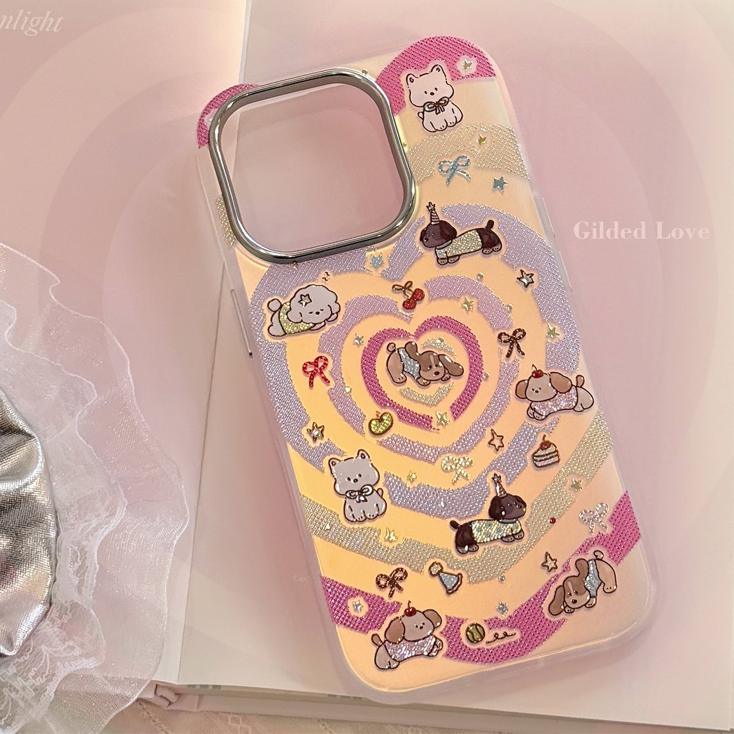Gilt laser is suitable for iphone16 mobile phone case 17Promax Apple 15 anti-drop 14 color love cartoon 13 Korea