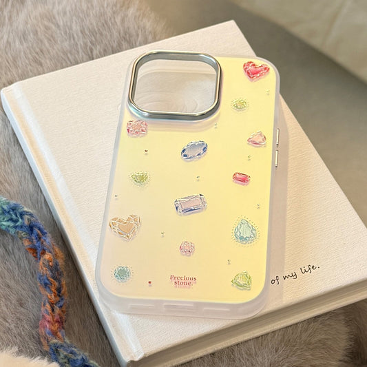 Gilt colored gemstones for iphone17Promax mobile phone case 16 electroplating 15 anti-drop hard 13 laser advanced