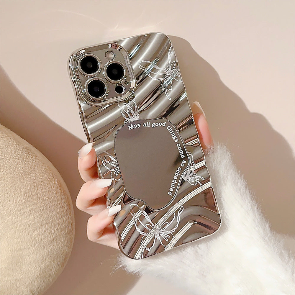 Butterfly mirror iPhone17 iPhone case electroplated silver 14promax premium sense 15 for 16 waves 11