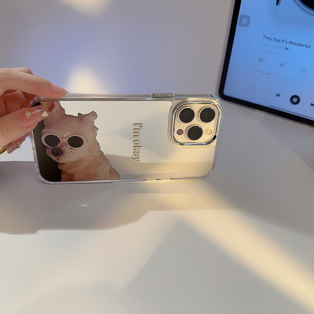 Funny dog iphone16 is suitable for 17promax Apple mobile phone case 15 electroplated mirror 11 makeup mirror