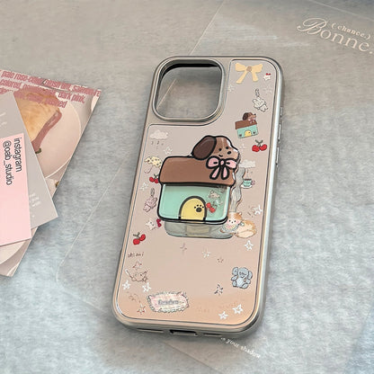 Korean ins electroplated mirror surface is suitable for 16 Apple 15Pro Max mobile phone case iphone17 Puppy Shake Music 13