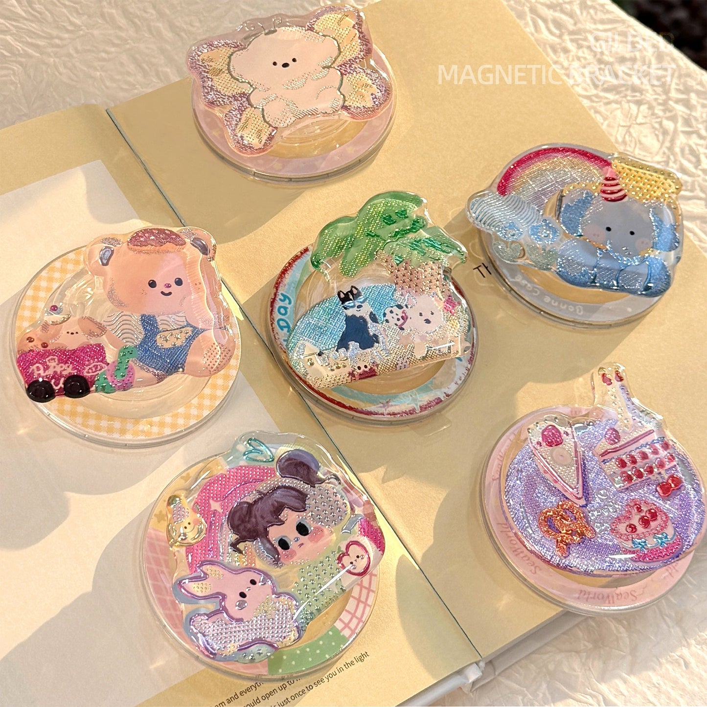 Gilt color illustration for Magsafe magnetic bracket personalized cartoon mobile phone airbag bracket telescopic portable