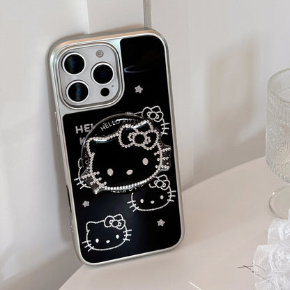 Gilt Apple 16promax mobile phone case flash diamond cat magnetic suction bracket iphone15 electroplating 17 Huawei application