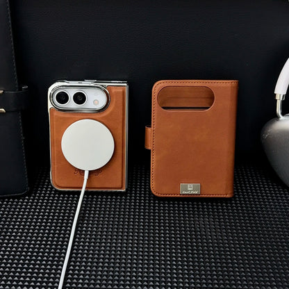 2 in 1 Detachable Magnetic Flip Cards Solt Wallet Leather Case for iPhone Ultra 18 Fold for Magsafe Shockproof Skin Feel Cover