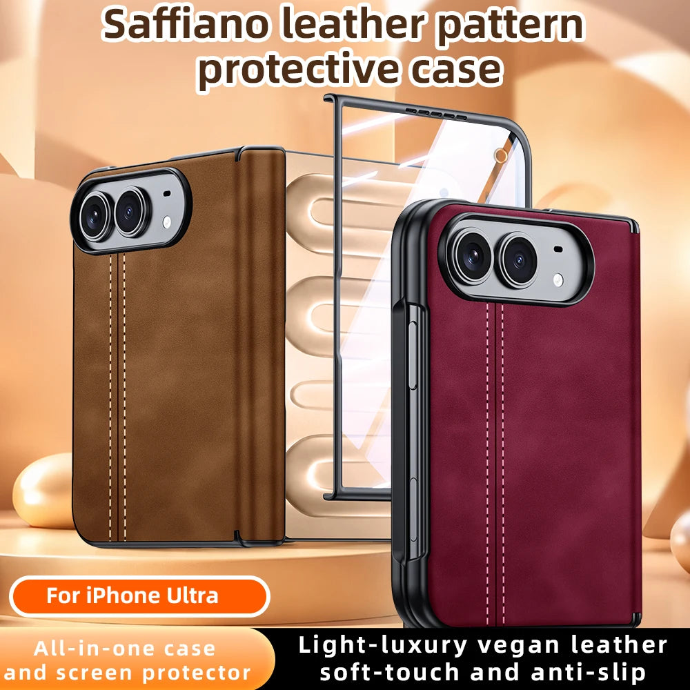 Luxury Vintage Sheepskin Texture Phone Case For iPhone Duo 18 Fold 18 Ultra Matte Skin Feeling Shockproof Cover