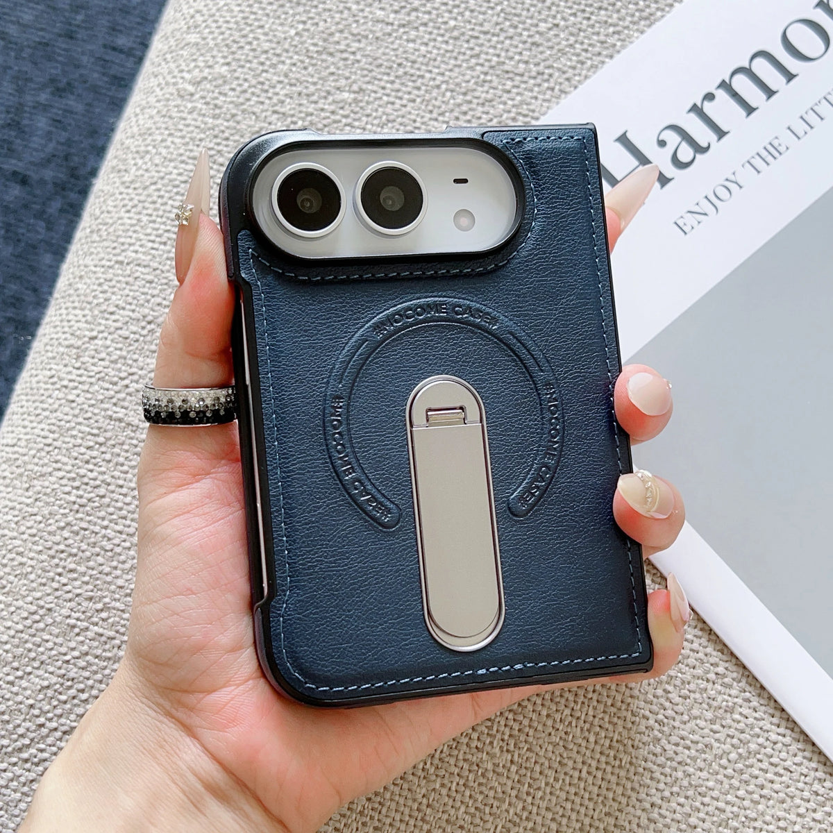 Magsafe For iPhone Duo Case Luxury Matte Leather Magnetic Rotating Ring Holder Shockproof Protection Back Cover Accessories