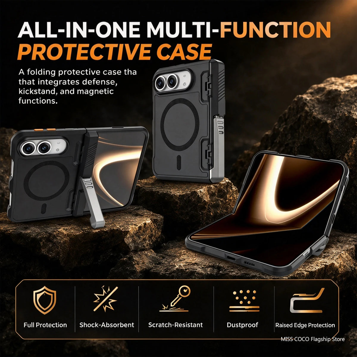 Magnetic Clear Matte Hinge Protection Stand Case for iPhone Duo For Wireless Charging Phone Cover With Screen Glass Film Holder