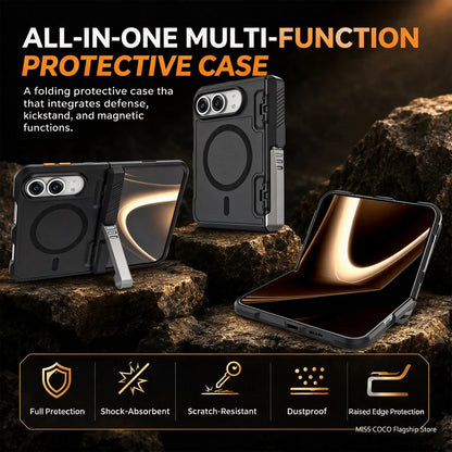 Magnetic Clear Matte Hinge Protection Stand Case for iPhone Duo For Wireless Charging Phone Cover With Screen Glass Film Holder