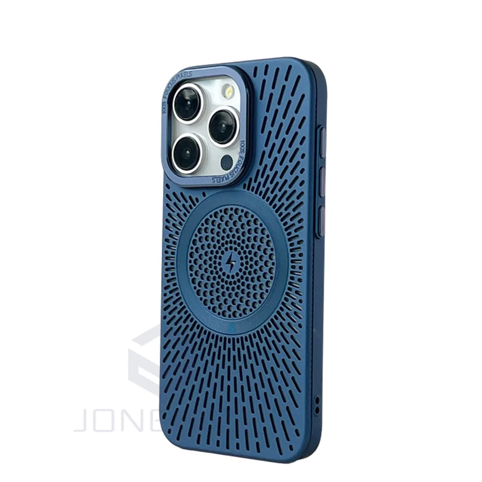 Luxury Heat Dissipation Hollow For Magsafe Case For iPhone 15 14 13 12 16 Pro Max Titanium Magnetic Wireless Charge Hard Cover
