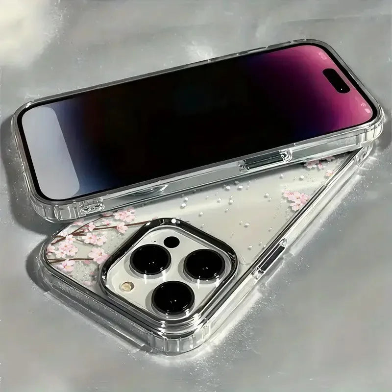 Winter First Snow Cherry Blossom Frame Soft Phone Case For iPhone 17 17Air 16 15 14 13 12 11 Pro Max XS X XR 7 8 Plus 16E Cover