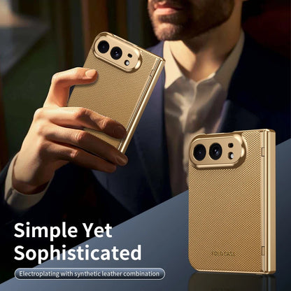 Luxury Leather Electroplated Frame Hinge Protection Phone Case for IPhone Duo 18 Fold Screen Protect Film Shockproof Cover