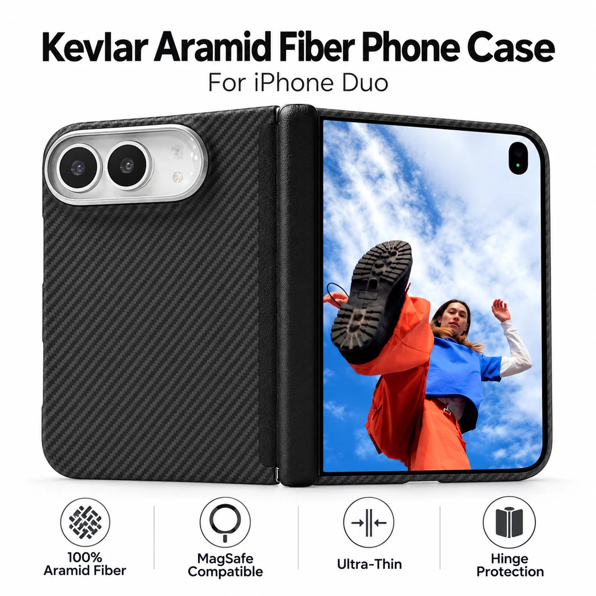 iPhone Duo Magnetic Case 600D Aramid Kevlar Woven Caseless Feeling Slim & Light Hinge Protection Compatible With MagSafe