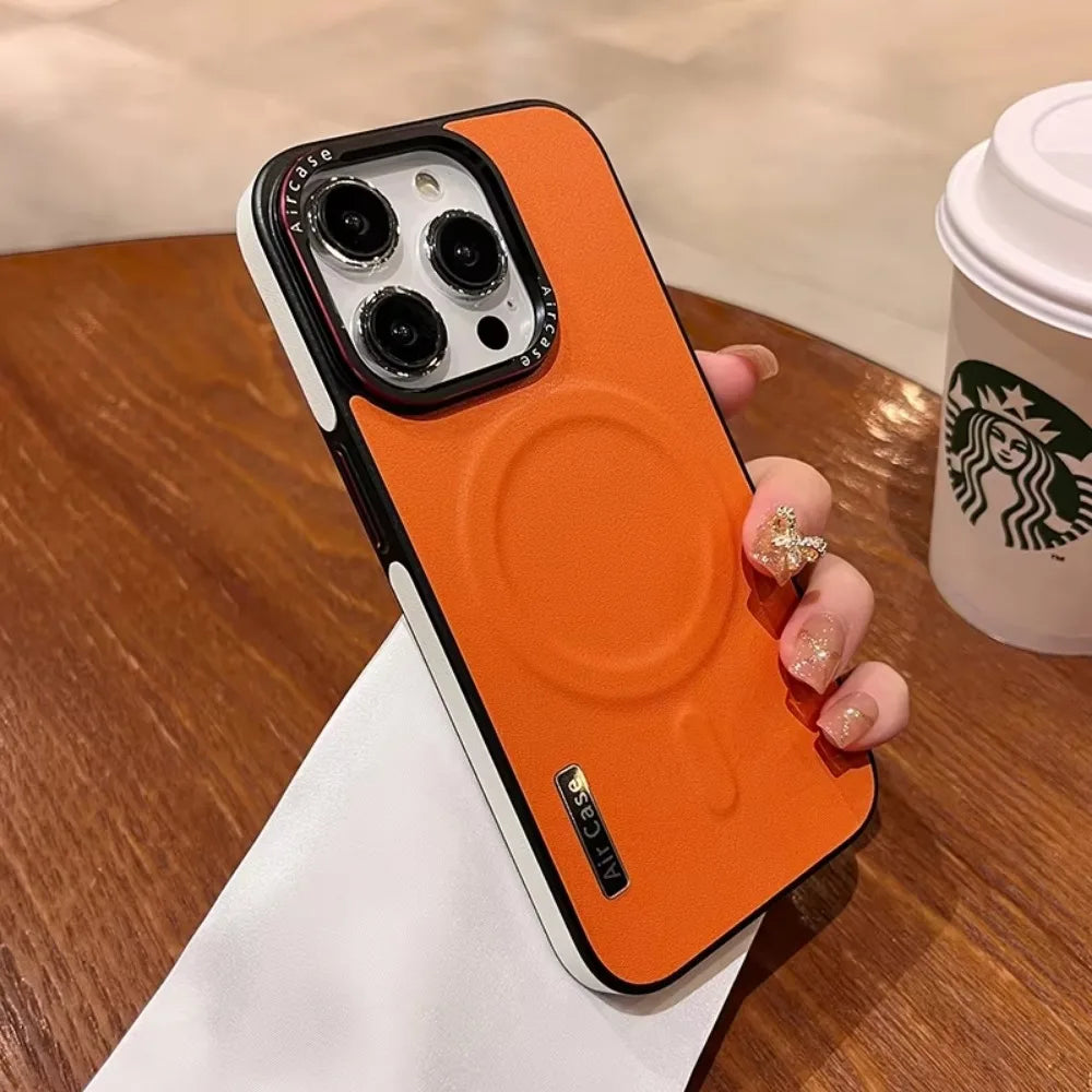 Business Double Color Leather Magsafe Case for IPhone 12 13 16 15 Pro Max Magnetic Matte Soft Shockproof Cover for IPhone 15Pro