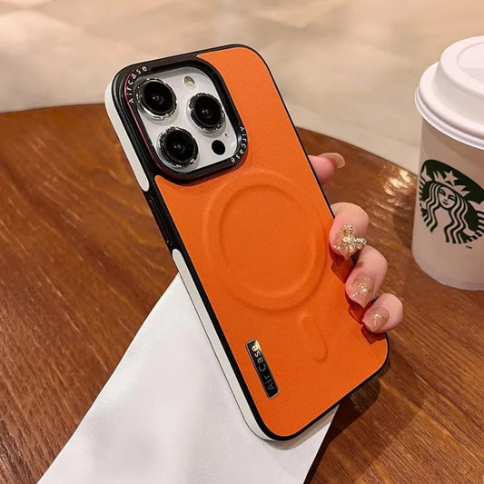 Business Dual Color Leder Magsafe Hülle für iPhone 12 13 16 15 Pro Max Magnetische Matte Weiche Stoßfeste Abdeckung für iPhone 15Pro