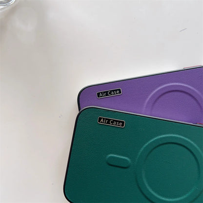 Plain Leather Magnetic MagSafe Wireless Charge Phone Case for iPhone 15 16 Pro Max 14 13 12 11 Pro Shockproof Soft Bumper Cover