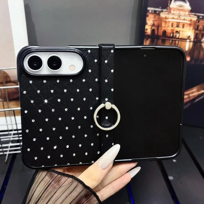 For iPhone Duo duo Fold Case Luxury Bling Diamond Grid Pattern Rotatable Ring Bracket Cases Hinge Protection Shockproof Cover
