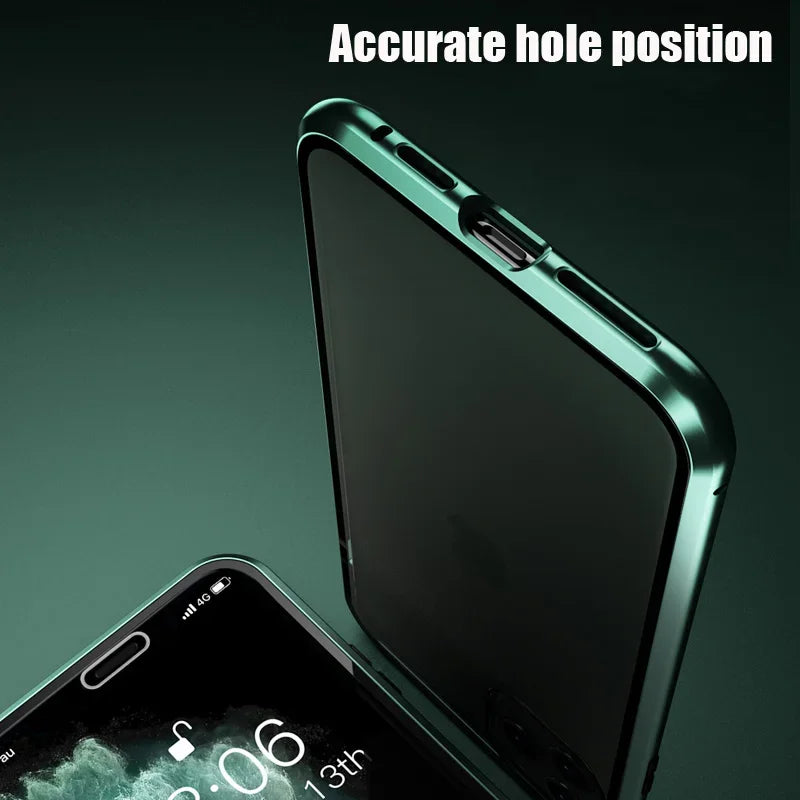 360 Metal Magnetic Adsorption Case For iPhone 16 15 14 13 12 11 Pro XS Max Double-Sided Glass Case For iPhone 8 Plus X XR Cover