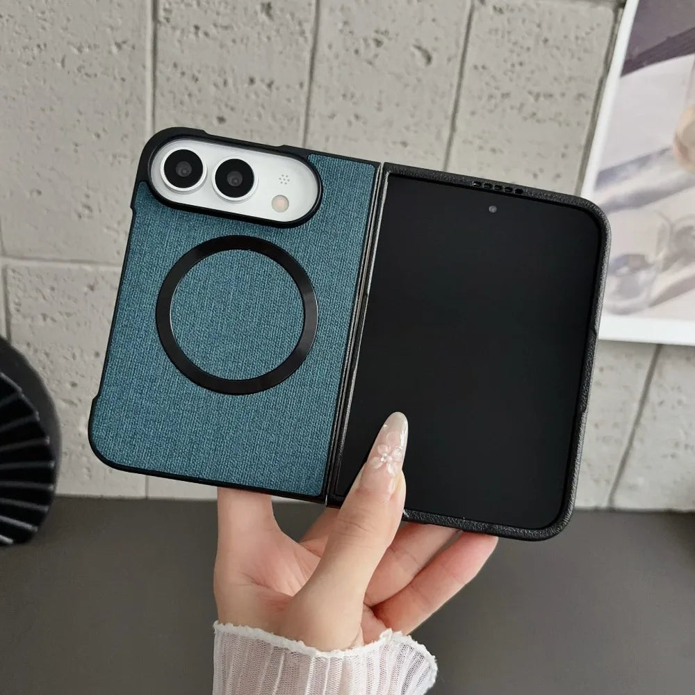 Fabric Cloth Texture Magnetic Case for iPhone Duo duo DUO Fold Shell Wireless Charging Shockproof Hard PC Slim Cover Funda