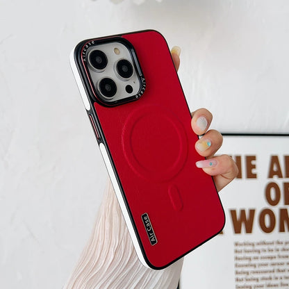 For iPhone 16 Leather Case Luxury Bicolor Magnetic for Magsafe Case for iPhone 15 13 12 14 Pro Max 16Pro Max Wireless Chgarging