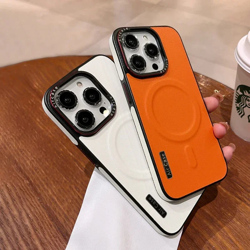 Luxury Matte Leather Magnetic For Magsafe Phone Case For iPhone 16 15 Pro Max 14 13 12 Wireless Charging Shockproof Bumper Cover