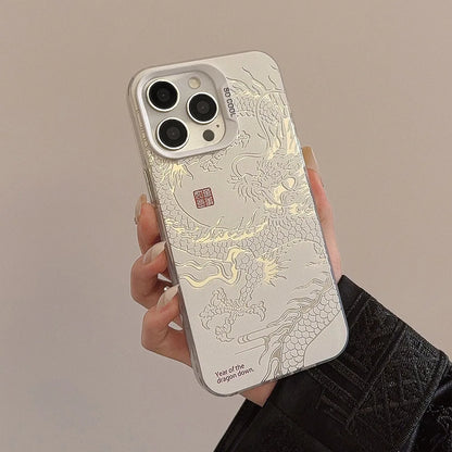 INS Laser Phone Case for iPhone 16 15 14 13 12 11 Pro Max Luxury Chinese Dragon Hard Matte Protective Shockproof Cover Fundas