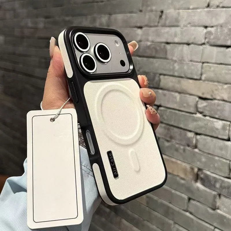Luxury PU Leather Magnetic PC Frame Phone Cover For iPhone 17 Pro Max 16 15 14 13 12 Air For Magsafe Shockproof Protective Cover
