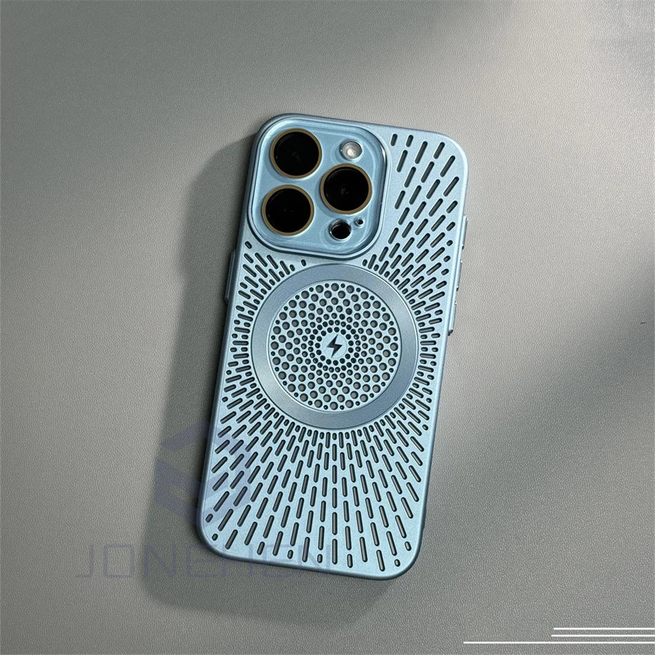 Luxury Heat Dissipation Hollow For Magsafe Case For iPhone 15 14 13 12 16 Pro Max Titanium Magnetic Wireless Charge Hard Cover