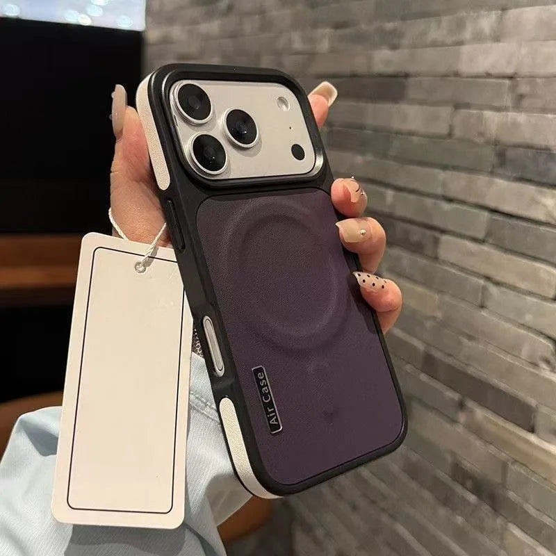 Luxury PU Leather Magnetic PC Frame Phone Cover For iPhone 17 Pro Max 16 15 14 13 12 Air For Magsafe Shockproof Protective Cover