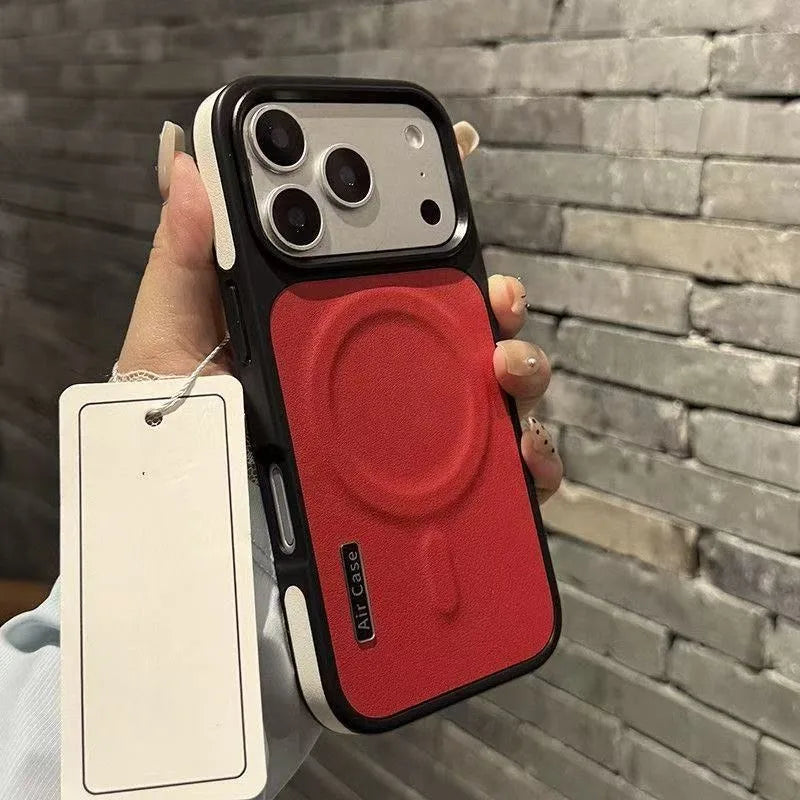 Luxury PU Leather Magnetic PC Frame Phone Cover For iPhone 17 Pro Max 16 15 14 13 12 Air For Magsafe Shockproof Protective Cover