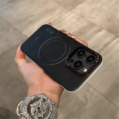 For iPhone Air 17 Pro Max Luxury PU Leather Magsafe Magnetic PC Frame Phone Cover For iPhone 16 15 14 13 12 Protective Cover