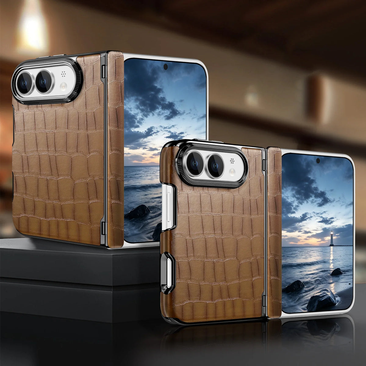 Luxury Crocodile Pattern Leather Case‌ for iPhone Ultra 18 Fold Shockproof Lens Protrusion Central Axis Protection Slim Cover